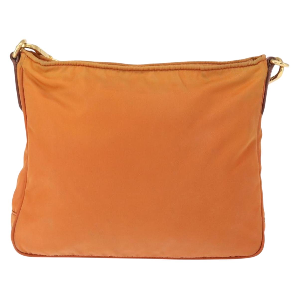PRADA Shoulder Bag Nylon Leather Orange Gold Auth 155084