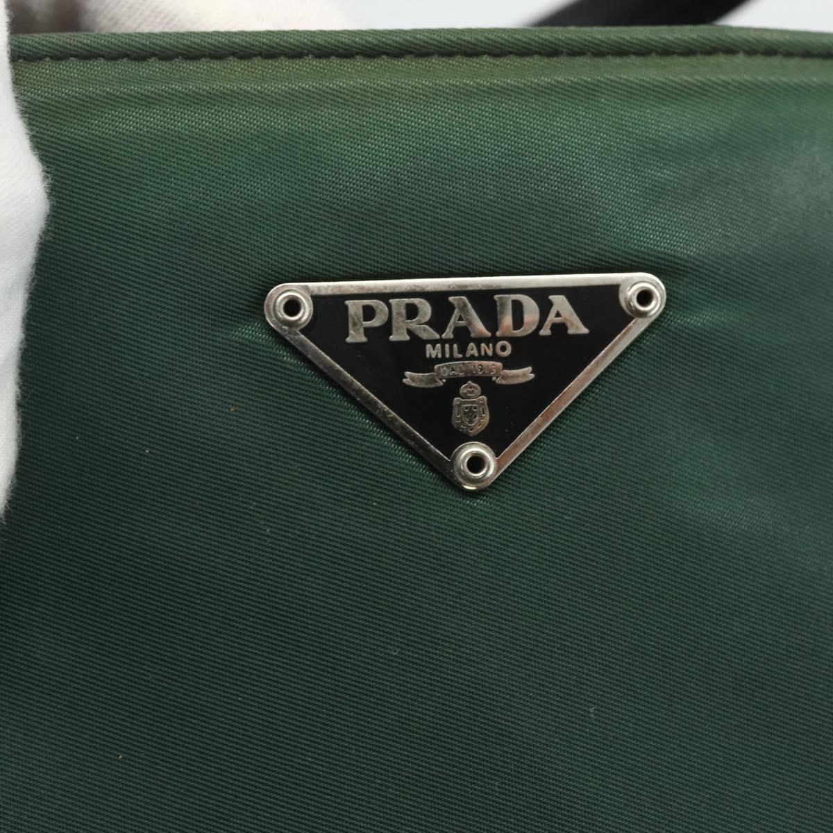 PRADA Tote Bag Nylon Green Silver Auth 155085