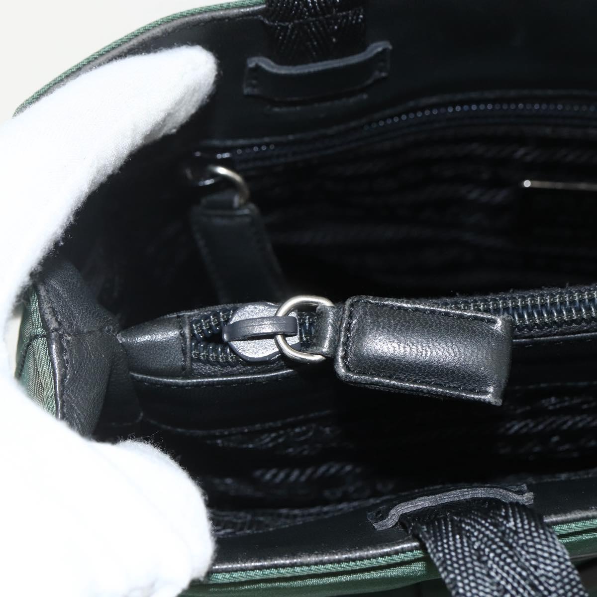 PRADA Tote Bag Nylon Green Silver Auth 155085