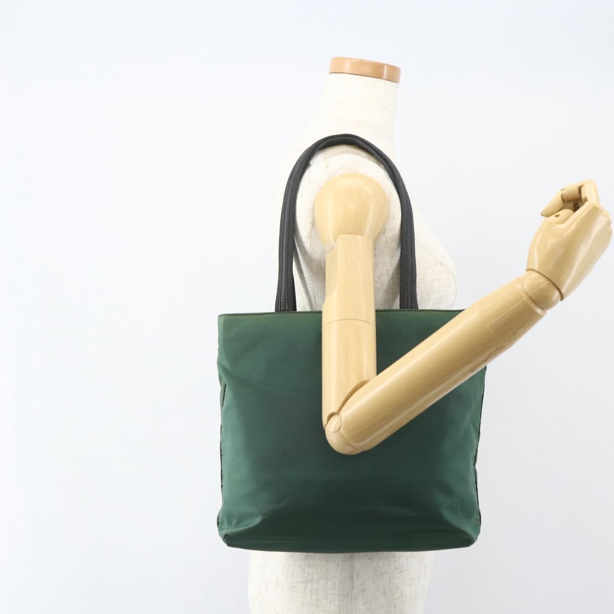 PRADA Tote Bag Nylon Green Silver Auth 155085