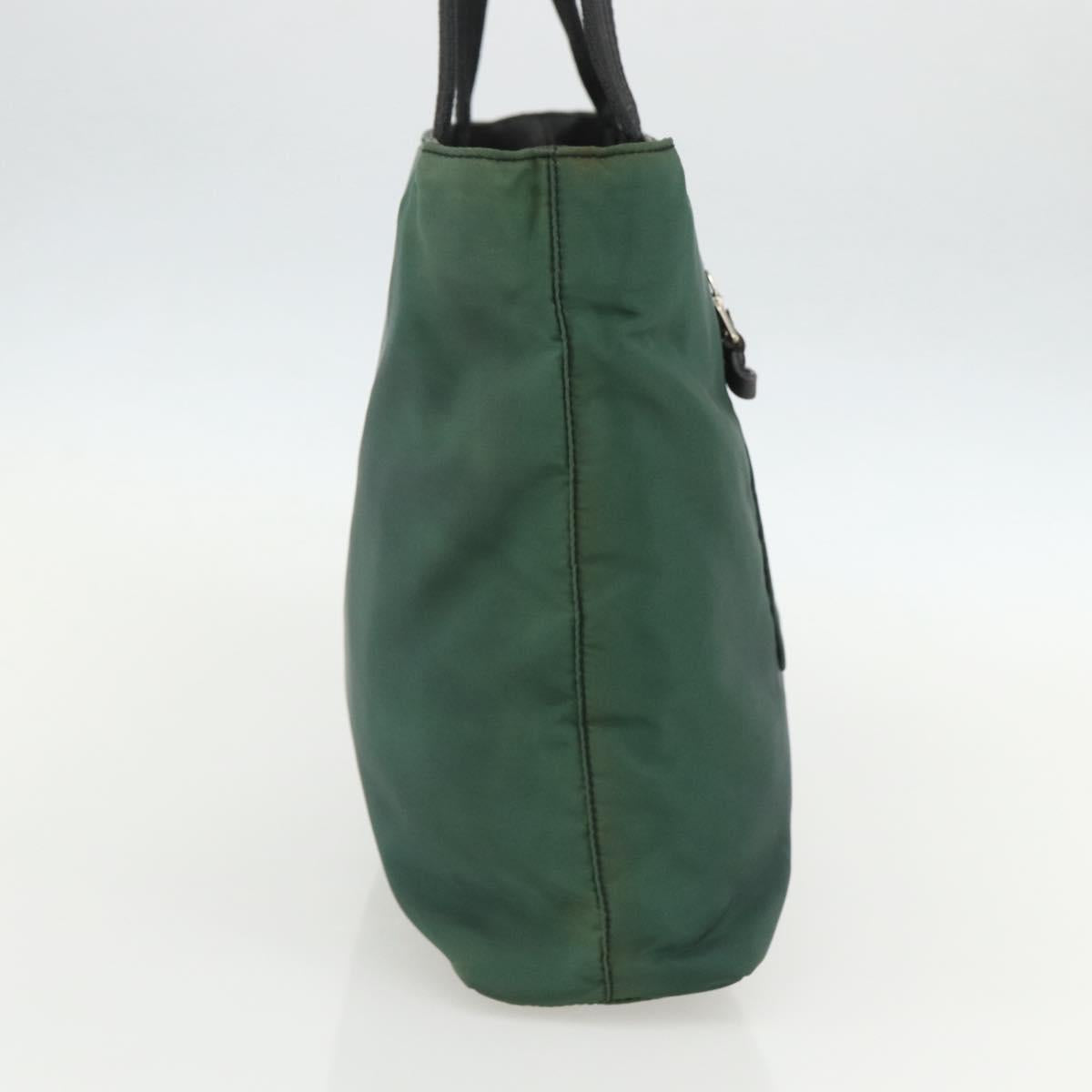 PRADA Tote Bag Nylon Green Silver Auth 155085