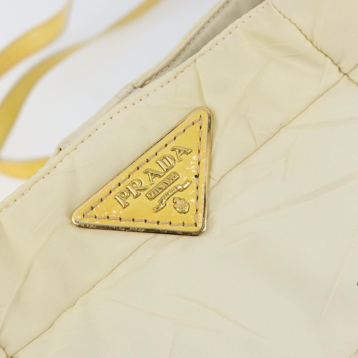 PRADA Shoulder Bag Nylon Enamel Beige Yellow gold Auth 155087