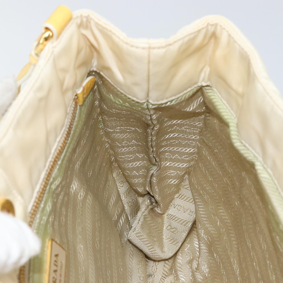 PRADA Shoulder Bag Nylon Enamel Beige Yellow gold Auth 155087