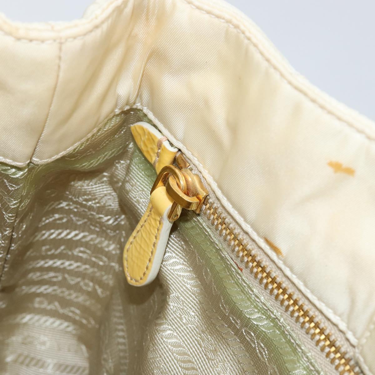 PRADA Shoulder Bag Nylon Enamel Beige Yellow gold Auth 155087