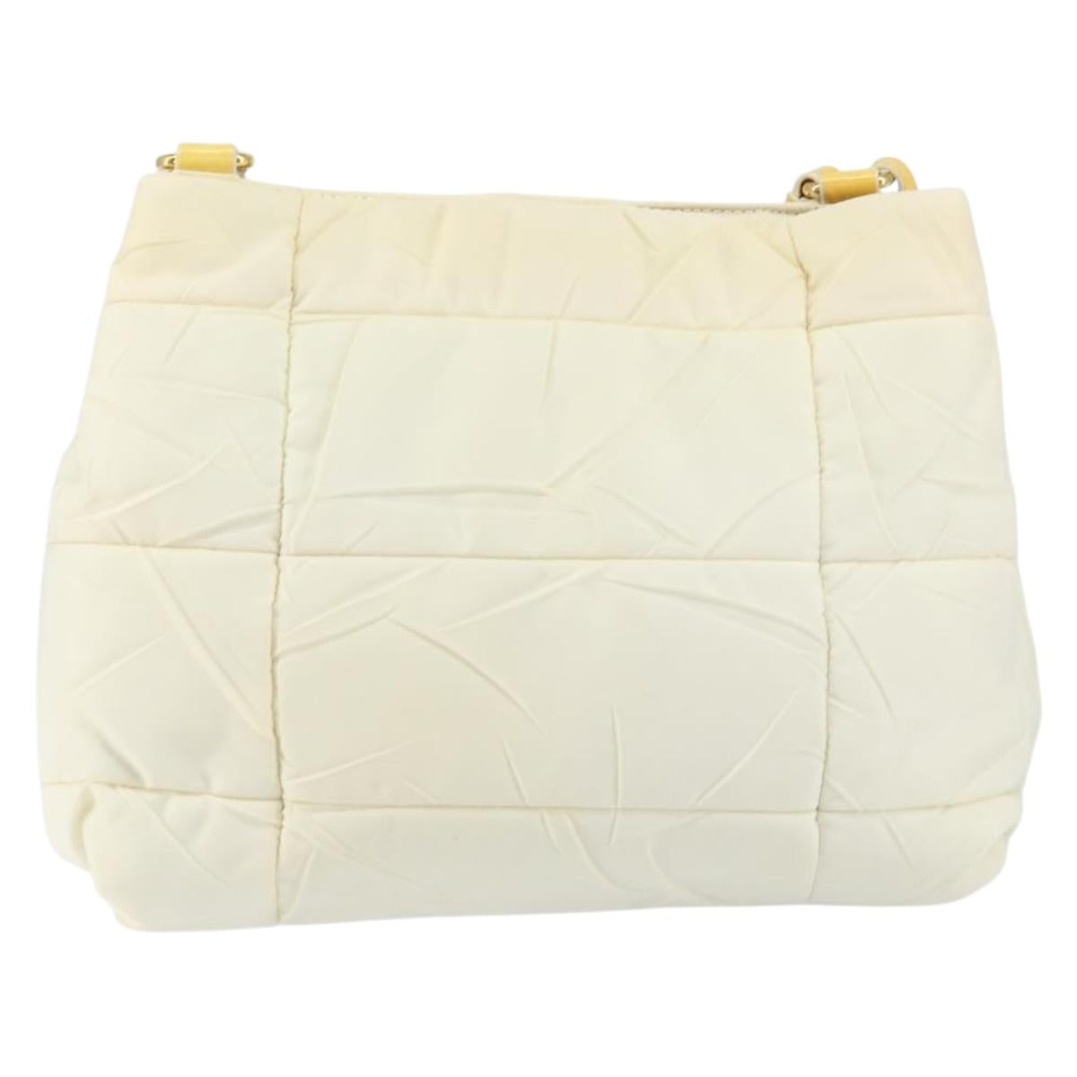 PRADA Shoulder Bag Nylon Enamel Beige Yellow gold Auth 155087