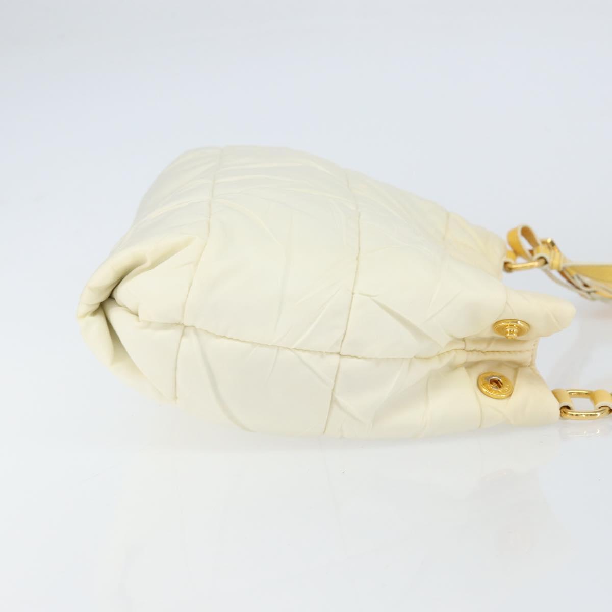 PRADA Shoulder Bag Nylon Enamel Beige Yellow gold Auth 155087