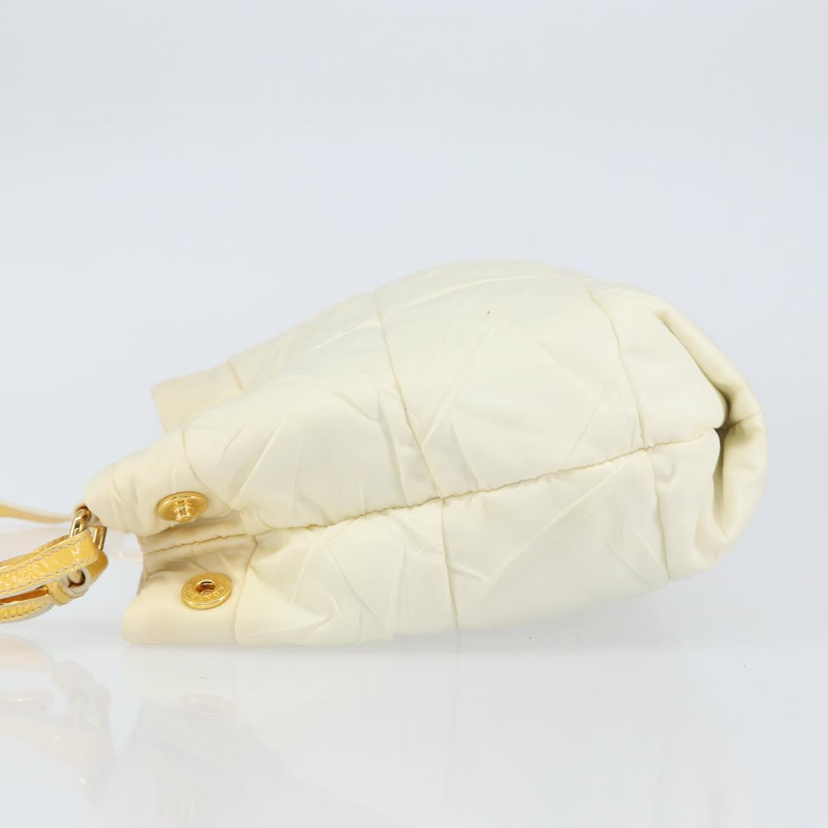 PRADA Shoulder Bag Nylon Enamel Beige Yellow gold Auth 155087