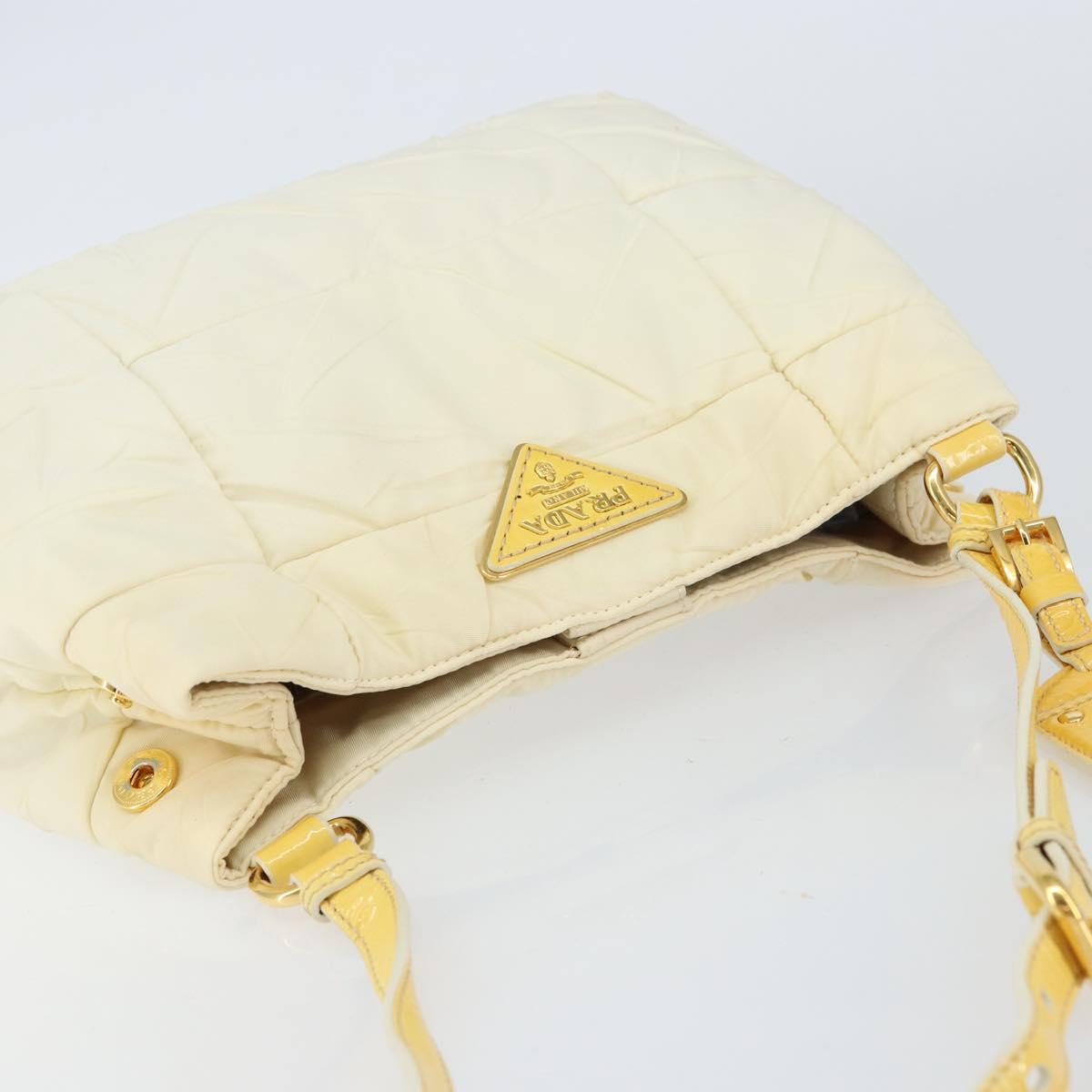 PRADA Shoulder Bag Nylon Enamel Beige Yellow gold Auth 155087