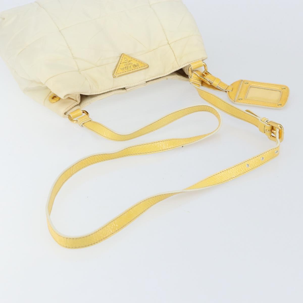 PRADA Shoulder Bag Nylon Enamel Beige Yellow gold Auth 155087