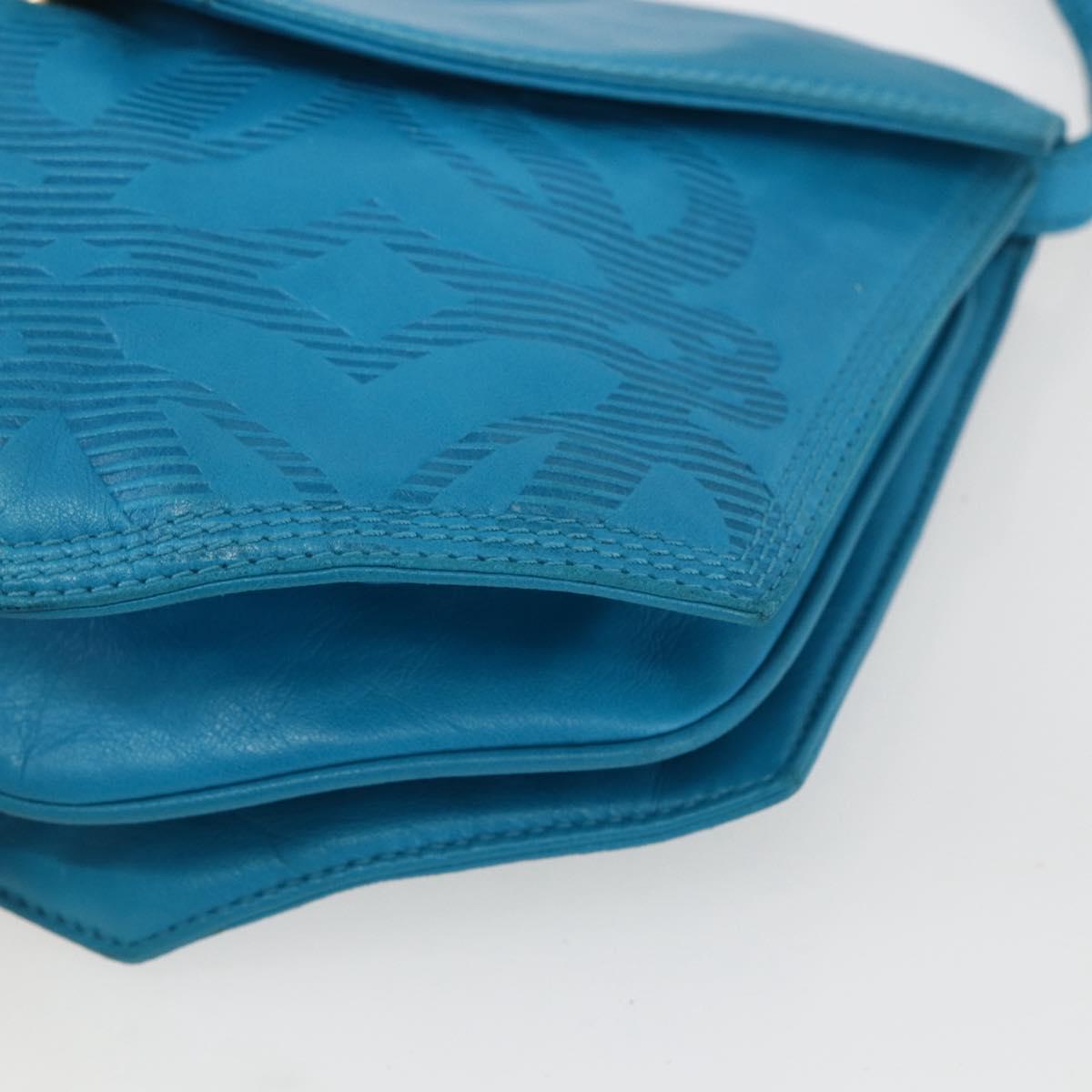 LOEWE Shoulder Bag Leather Turquoise Blue Gold Auth 155089