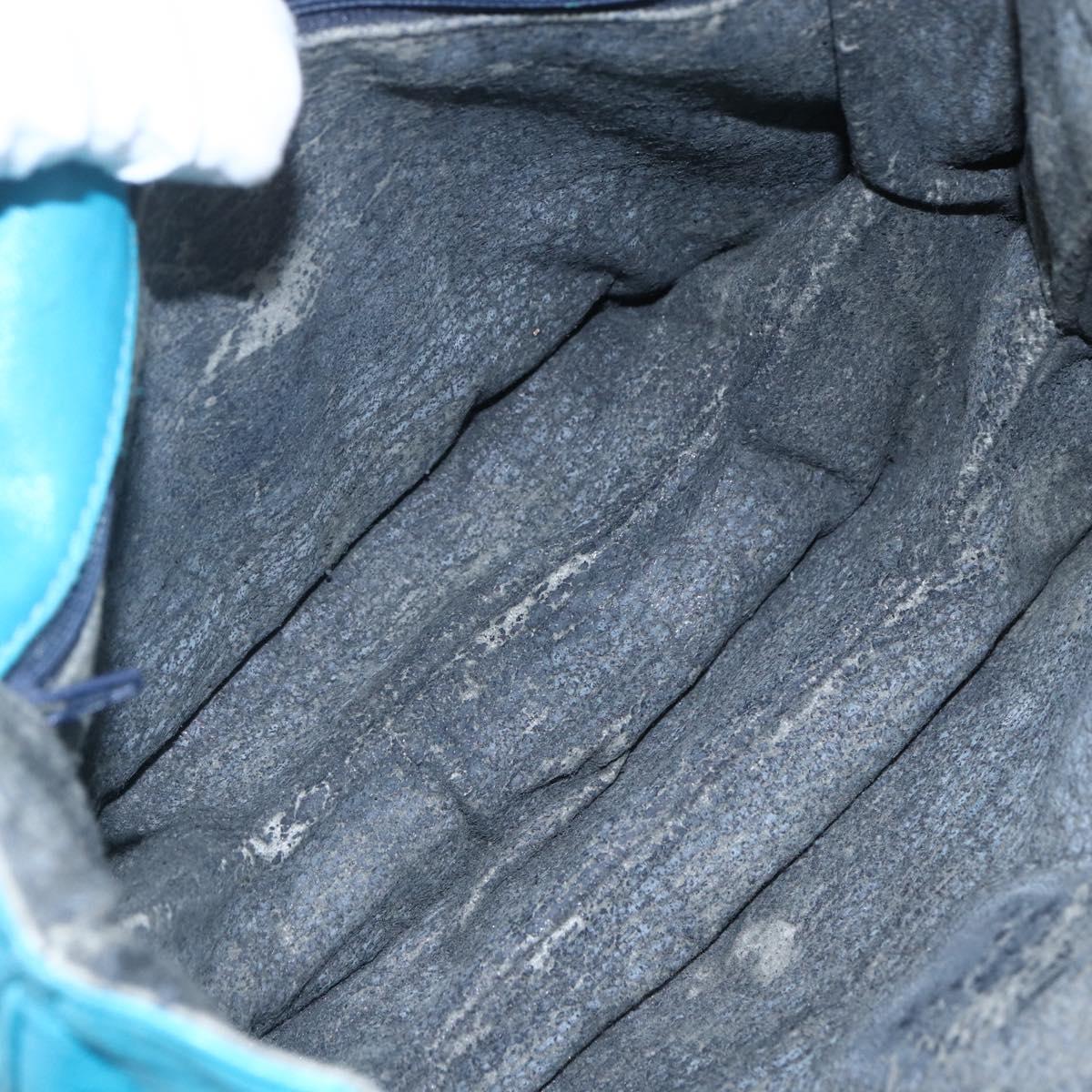 LOEWE Shoulder Bag Leather Turquoise Blue Gold Auth 155089