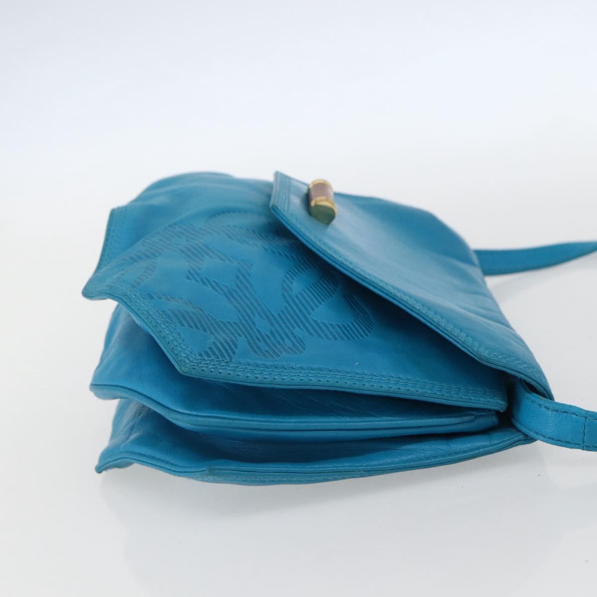 LOEWE Shoulder Bag Leather Turquoise Blue Gold Auth 155089