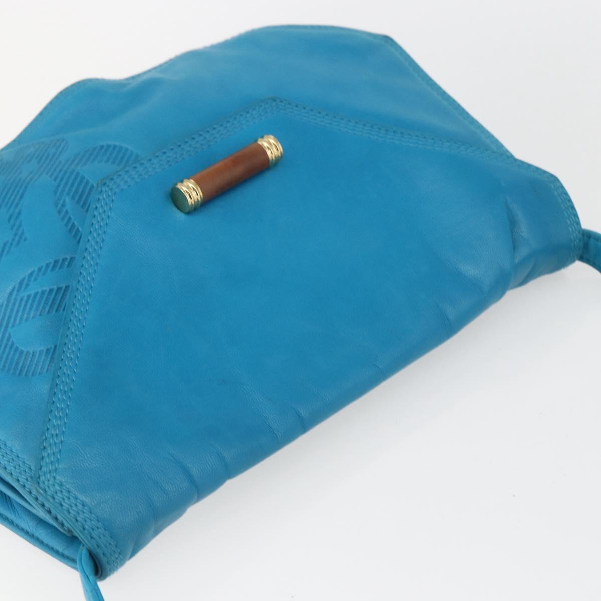 LOEWE Shoulder Bag Leather Turquoise Blue Gold Auth 155089