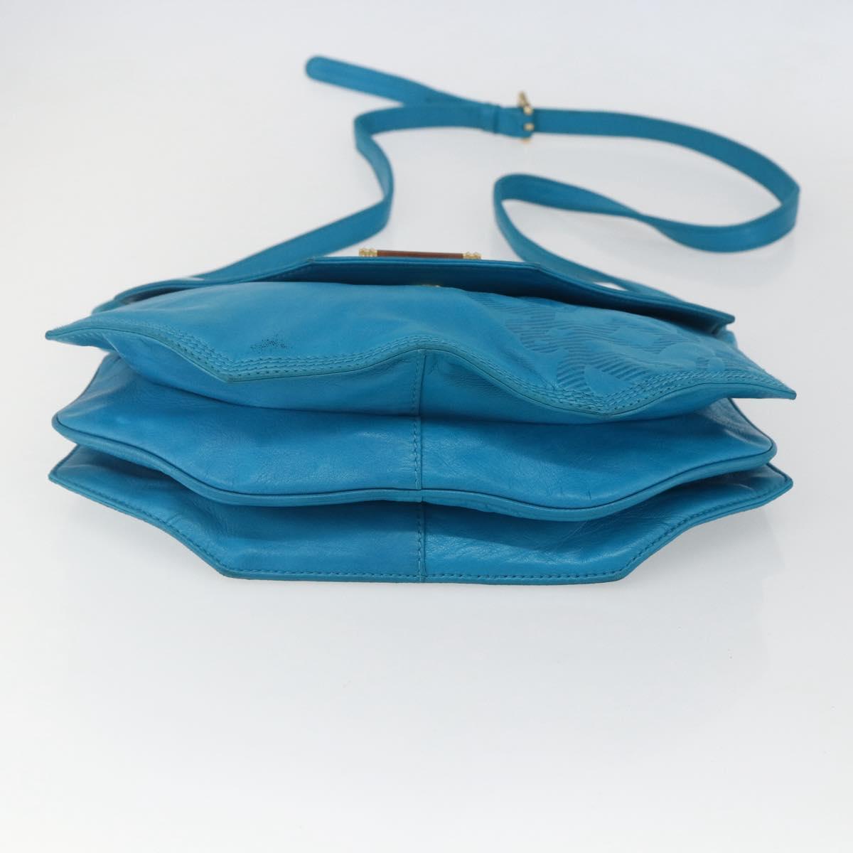 LOEWE Shoulder Bag Leather Turquoise Blue Gold Auth 155089