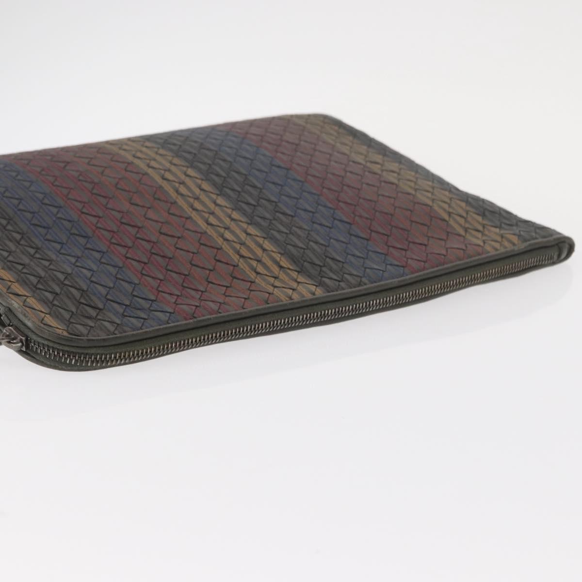 BOTTEGA VENETA INTRECCIATO Clutch Bag Leather Gray Auth 155090