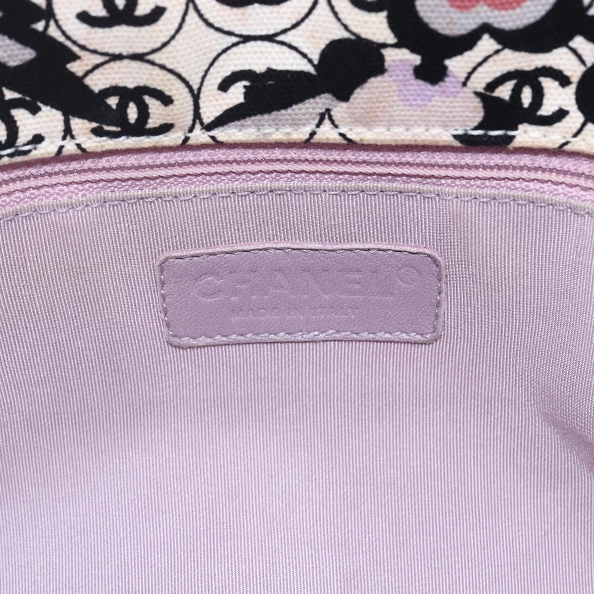 CHANEL Tote Bag Canvas Leather Beige Silver CC Auth 155092