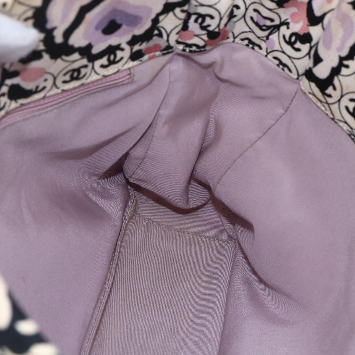 CHANEL Tote Bag Canvas Leather Beige Silver CC Auth 155092