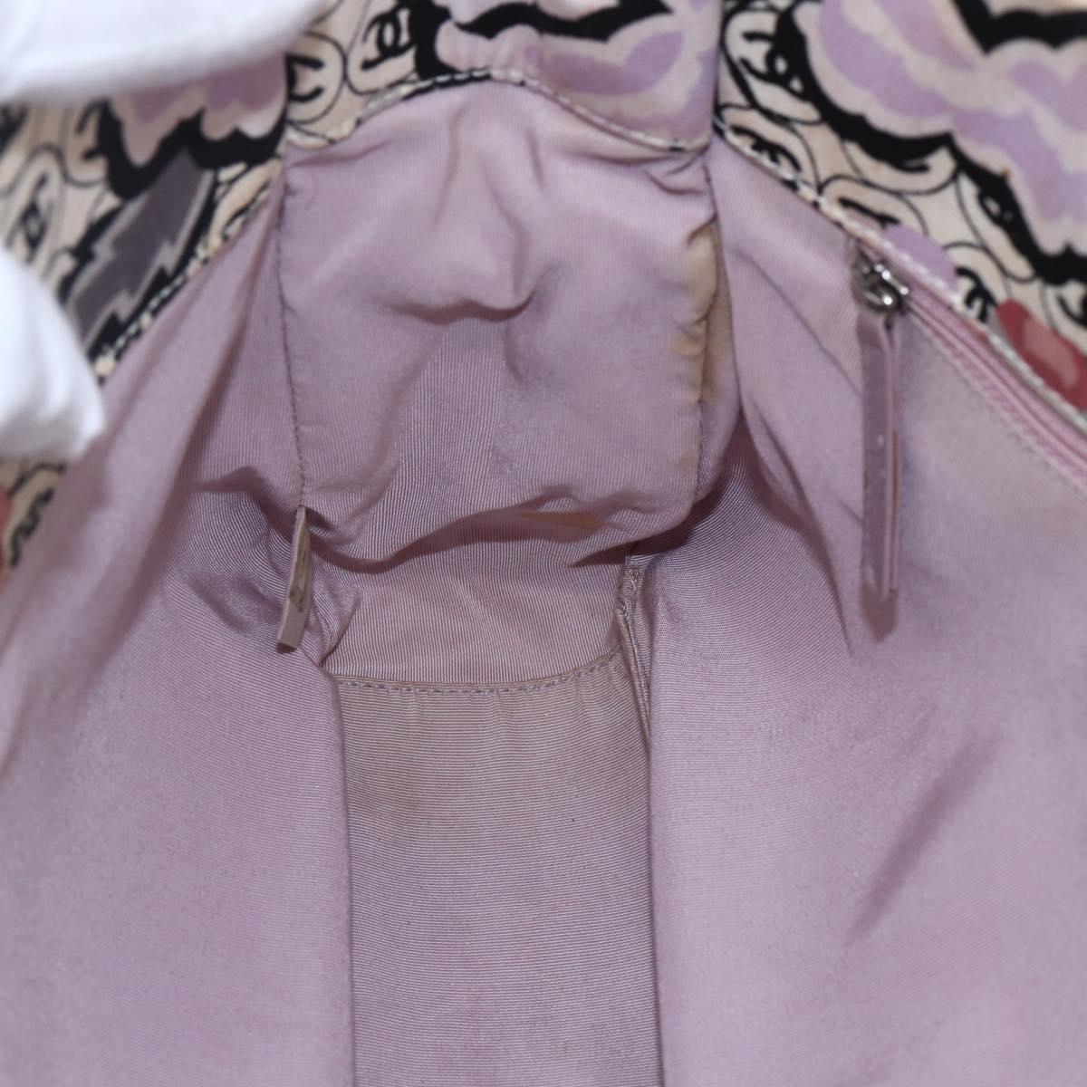 CHANEL Tote Bag Canvas Leather Beige Silver CC Auth 155092