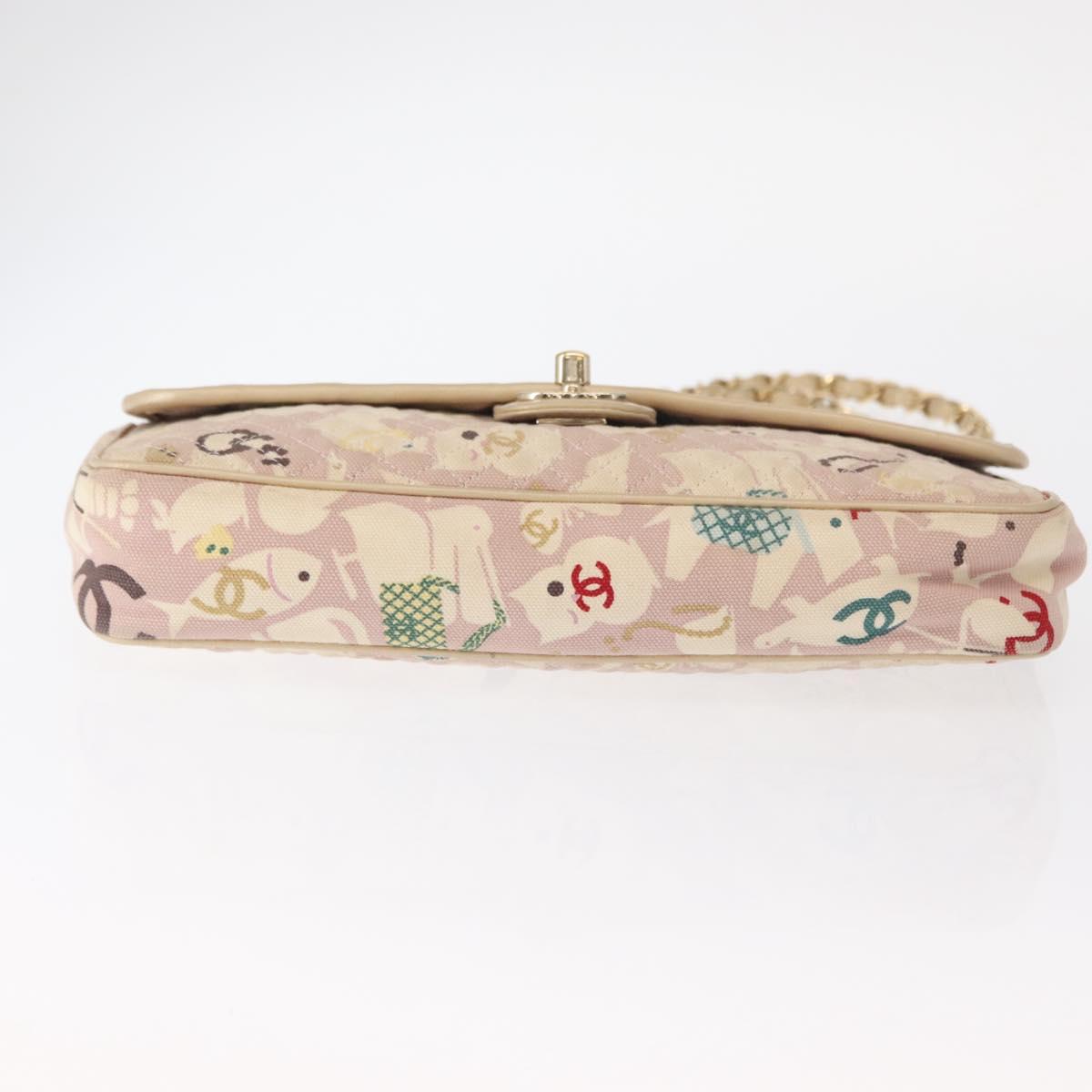 CHANEL Chain Shoulder Bag Cotton Pink Gold CC Auth 155094SAV
