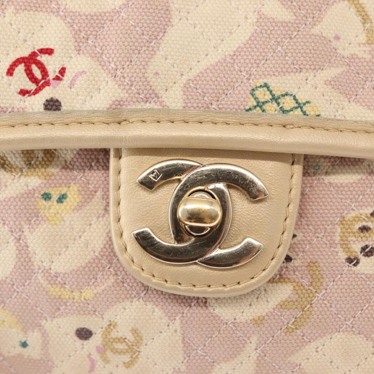 CHANEL Chain Shoulder Bag Cotton Pink Gold CC Auth 155094SAV
