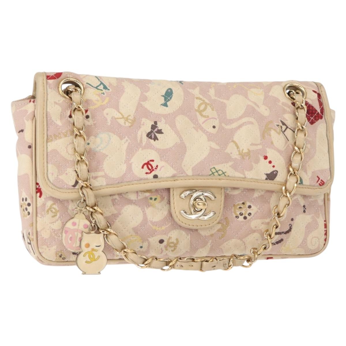 CHANEL Chain Shoulder Bag Cotton Pink Gold CC Auth 155094SAV