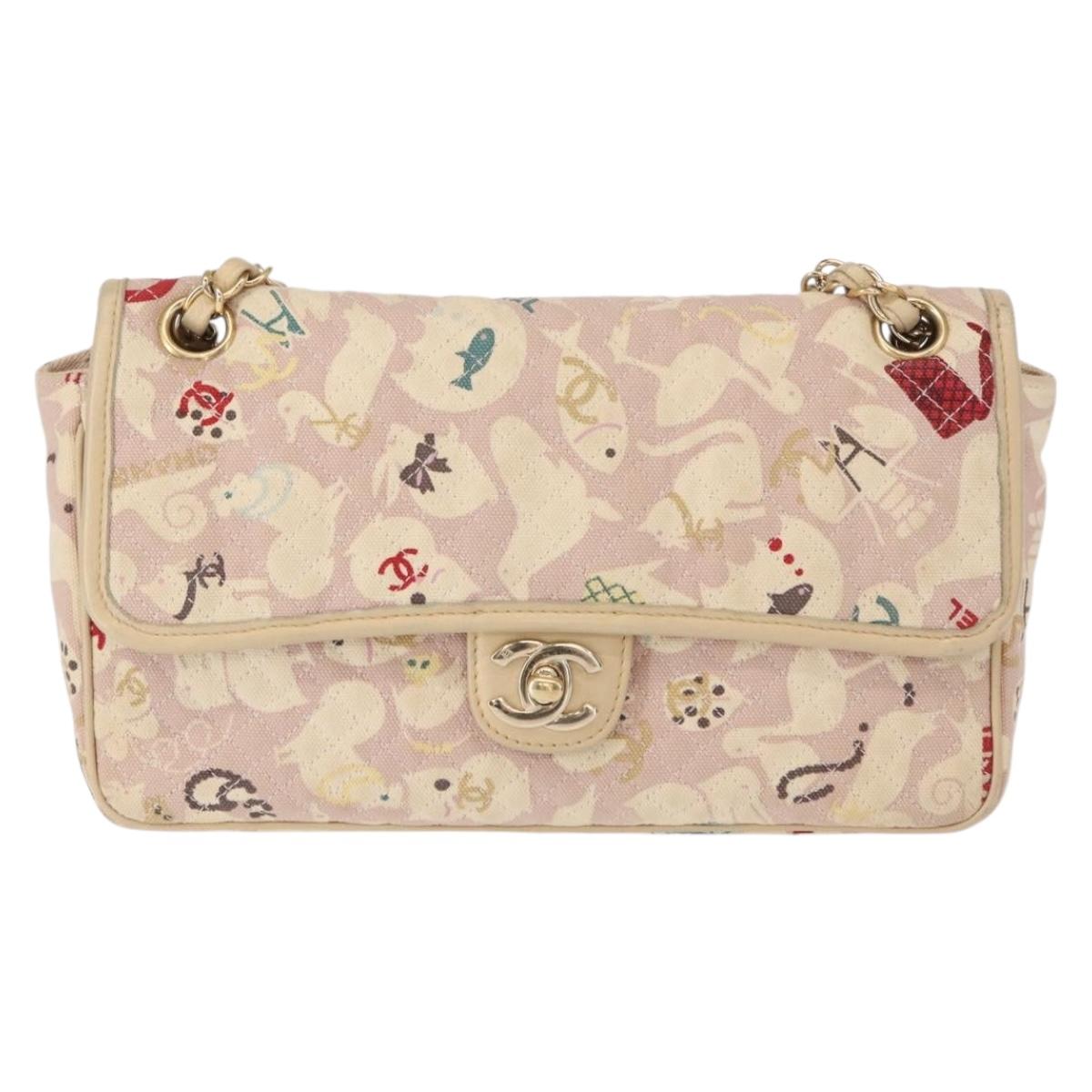 CHANEL Chain Shoulder Bag Cotton Pink Gold CC Auth 155094SAV