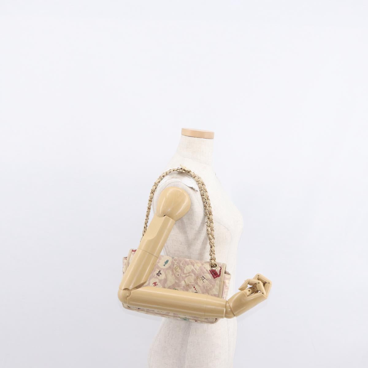 CHANEL Chain Shoulder Bag Cotton Pink Gold CC Auth 155094SAV
