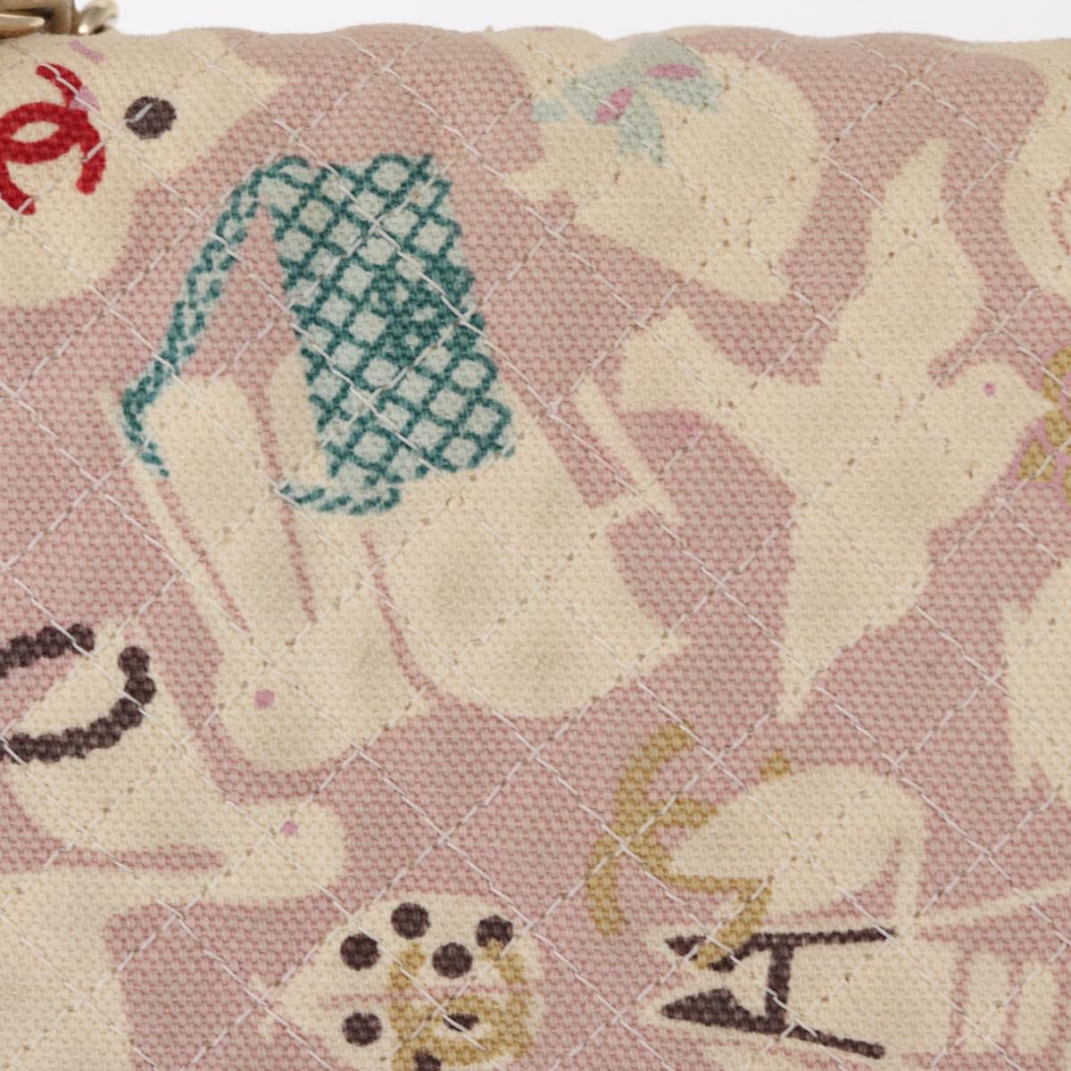 CHANEL Chain Shoulder Bag Cotton Pink Gold CC Auth 155094SAV