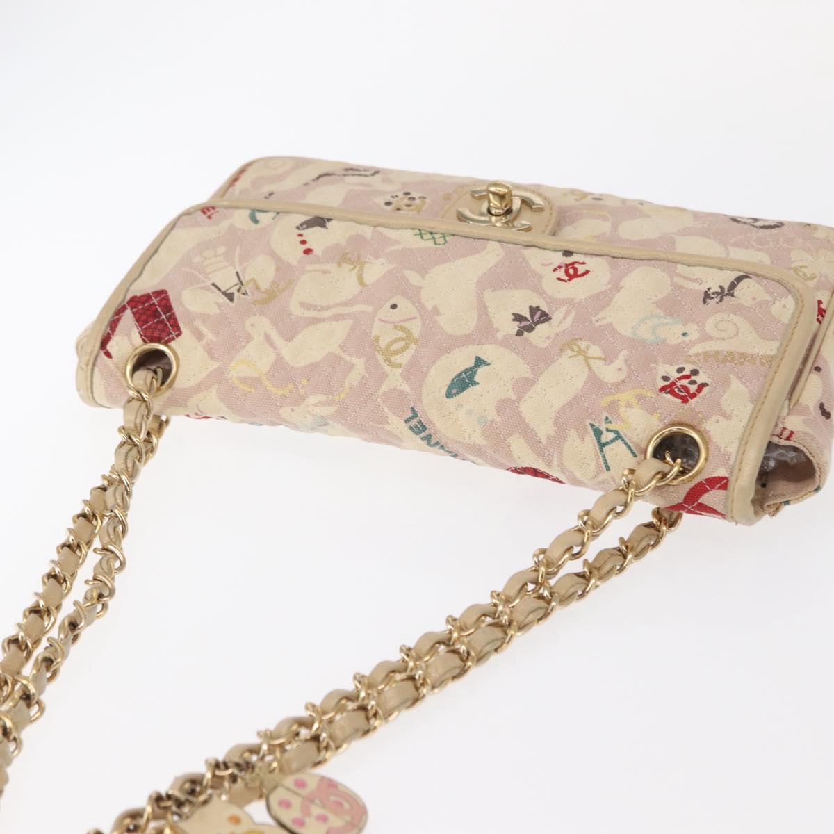 CHANEL Chain Shoulder Bag Cotton Pink Gold CC Auth 155094SAV