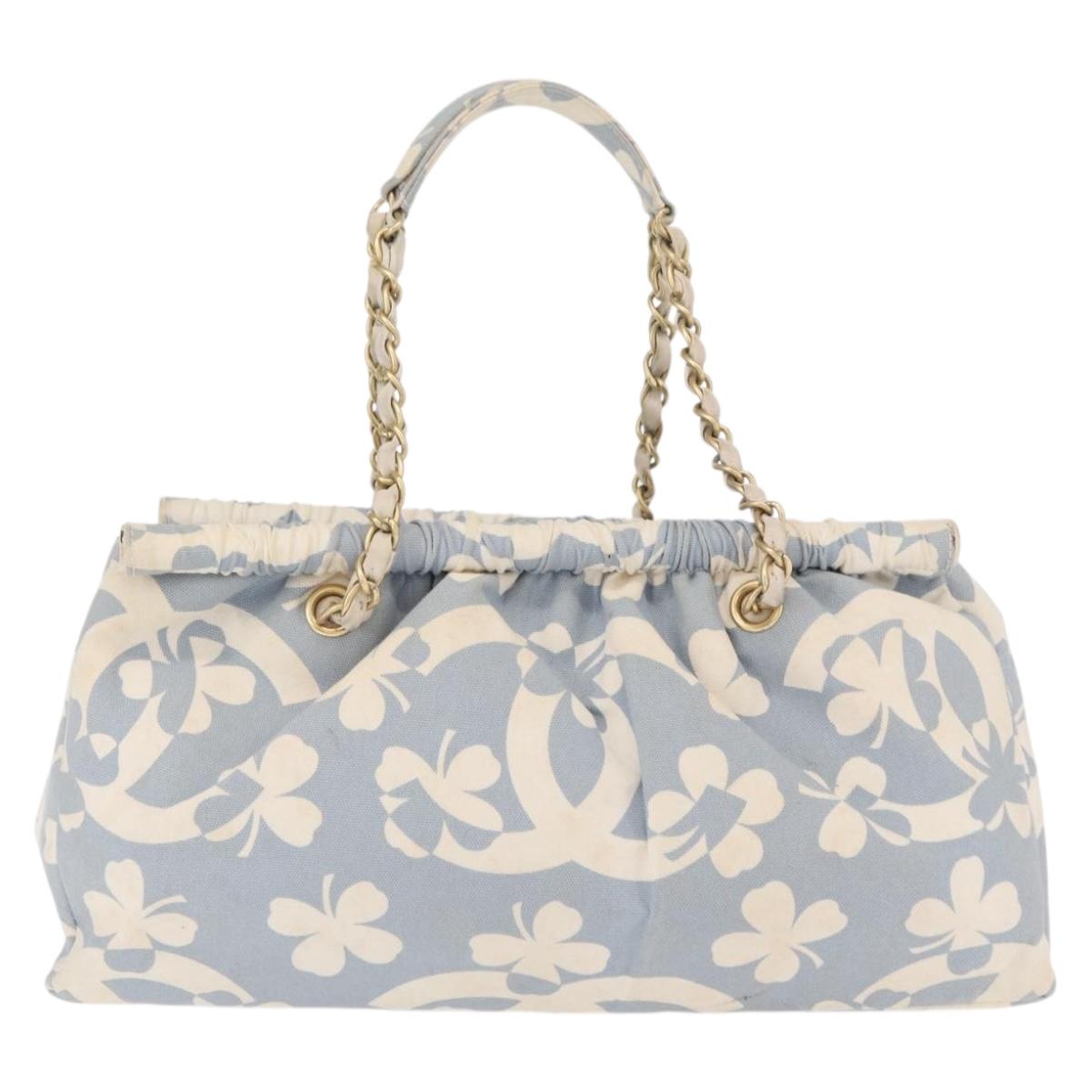 CHANEL Chain Shoulder Bag Canvas Gold Light Blue CC Auth 155097