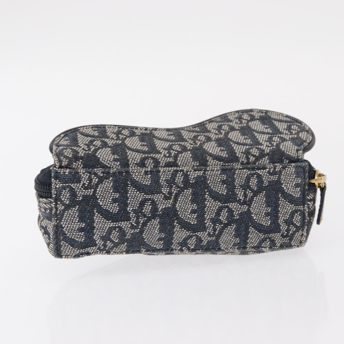 Christian Dior Trotter Canvas Saddle Pouch Accessory Pouch Navy Gold Auth 155099