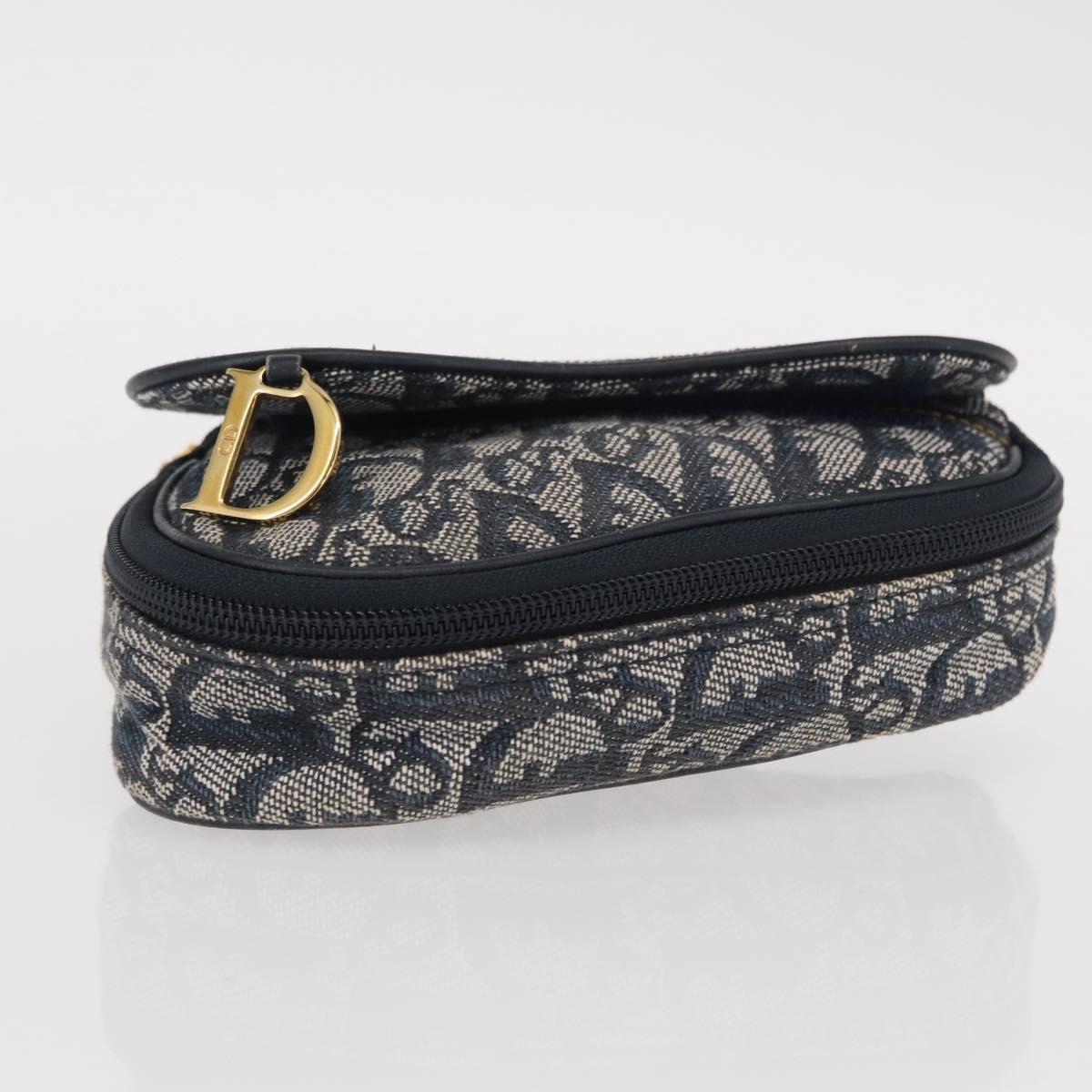 Christian Dior Trotter Canvas Saddle Pouch Accessory Pouch Navy Gold Auth 155099