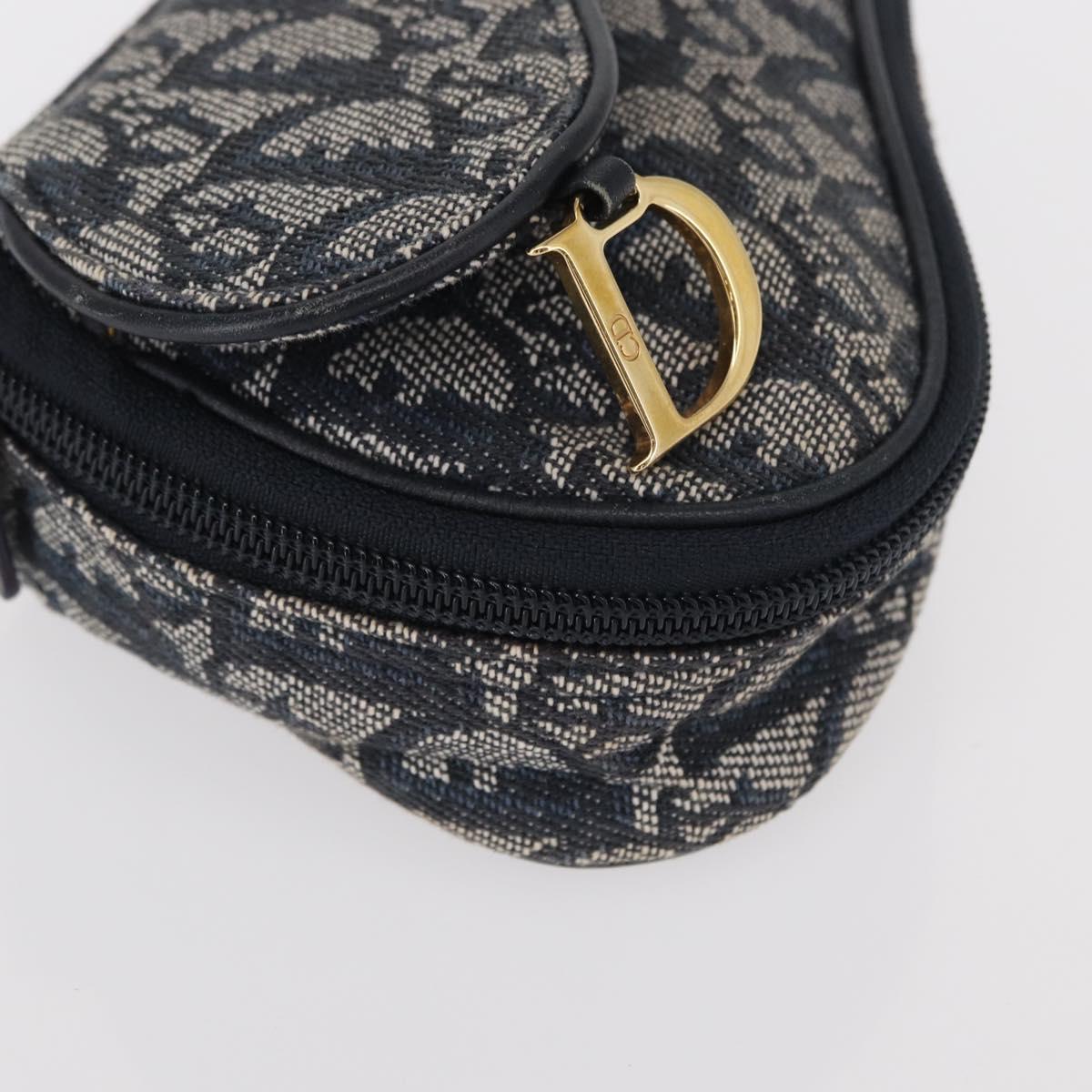 Christian Dior Trotter Canvas Saddle Pouch Accessory Pouch Navy Gold Auth 155099