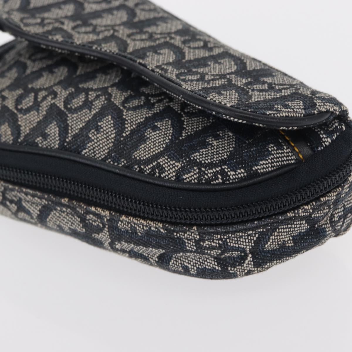 Christian Dior Trotter Canvas Saddle Pouch Accessory Pouch Navy Gold Auth 155099