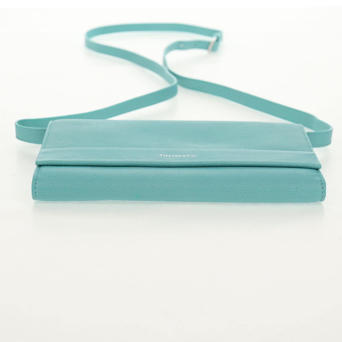 TIFFANY&Co. Shoulder Wallet Leather Turquoise Blue Auth 155100M