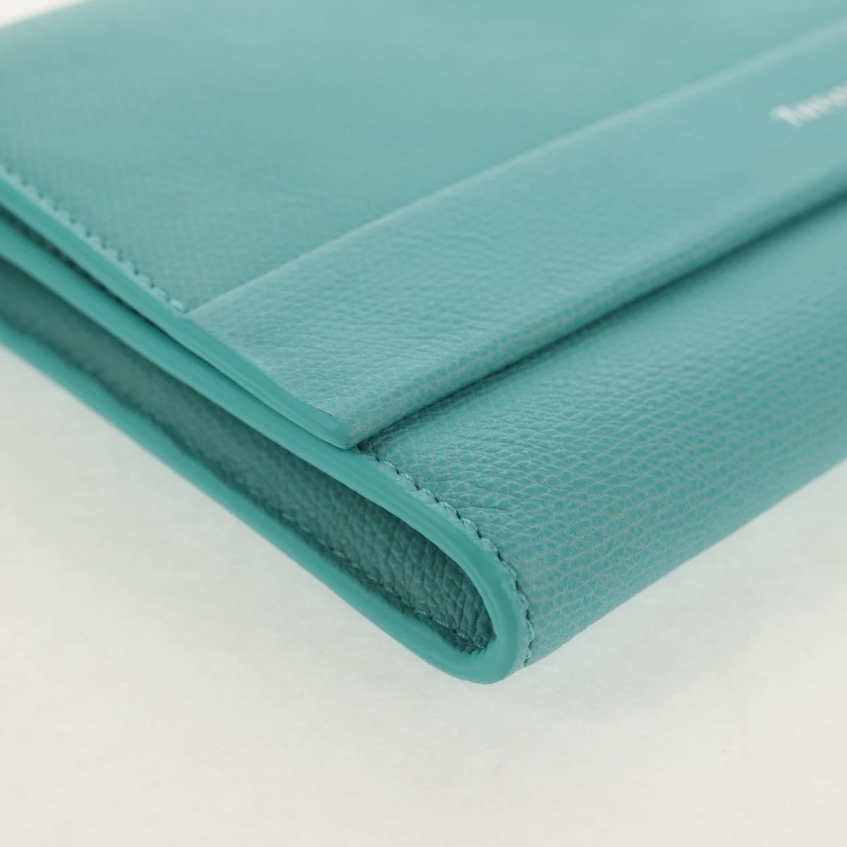 TIFFANY&Co. Shoulder Wallet Leather Turquoise Blue Auth 155100M