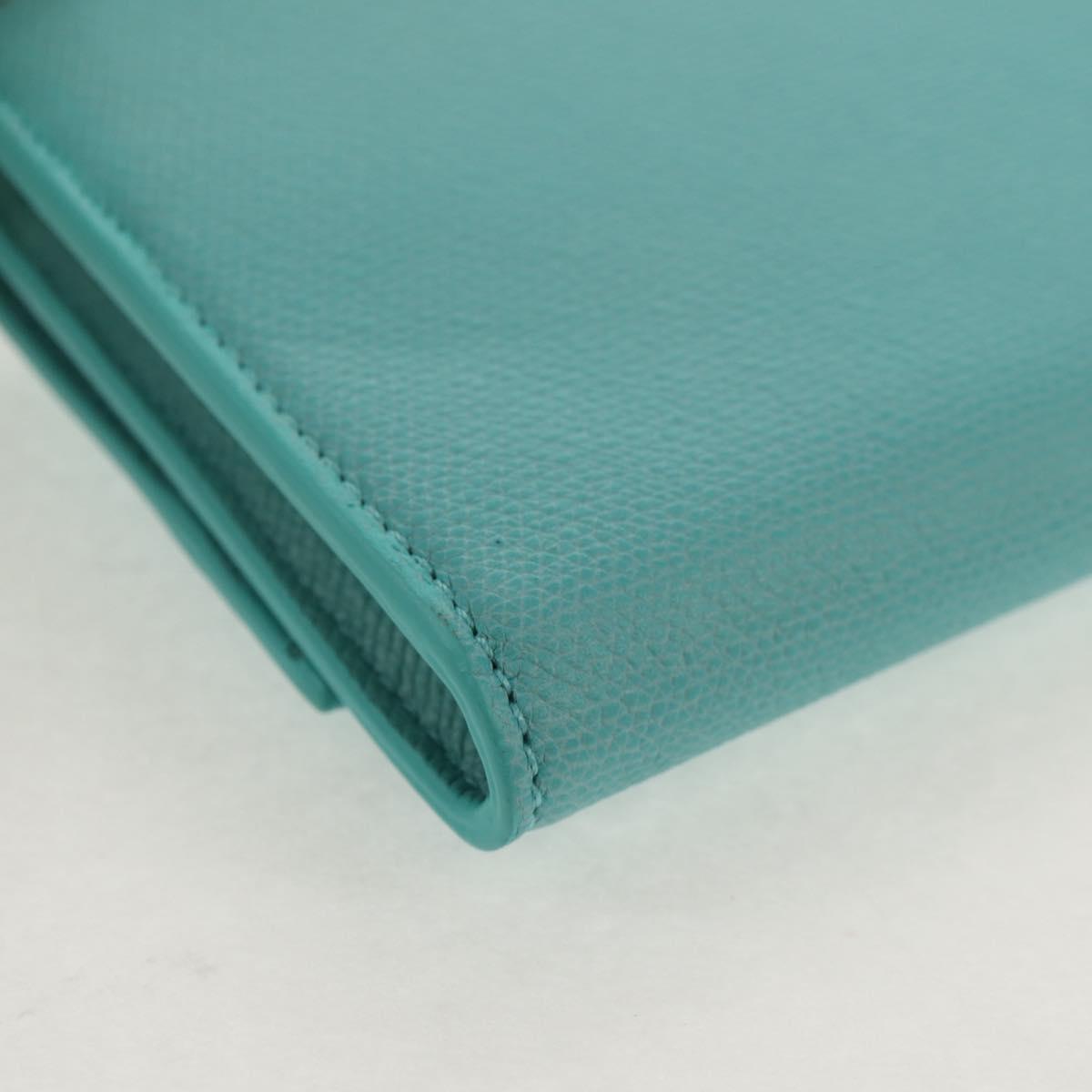 TIFFANY&Co. Shoulder Wallet Leather Turquoise Blue Auth 155100M