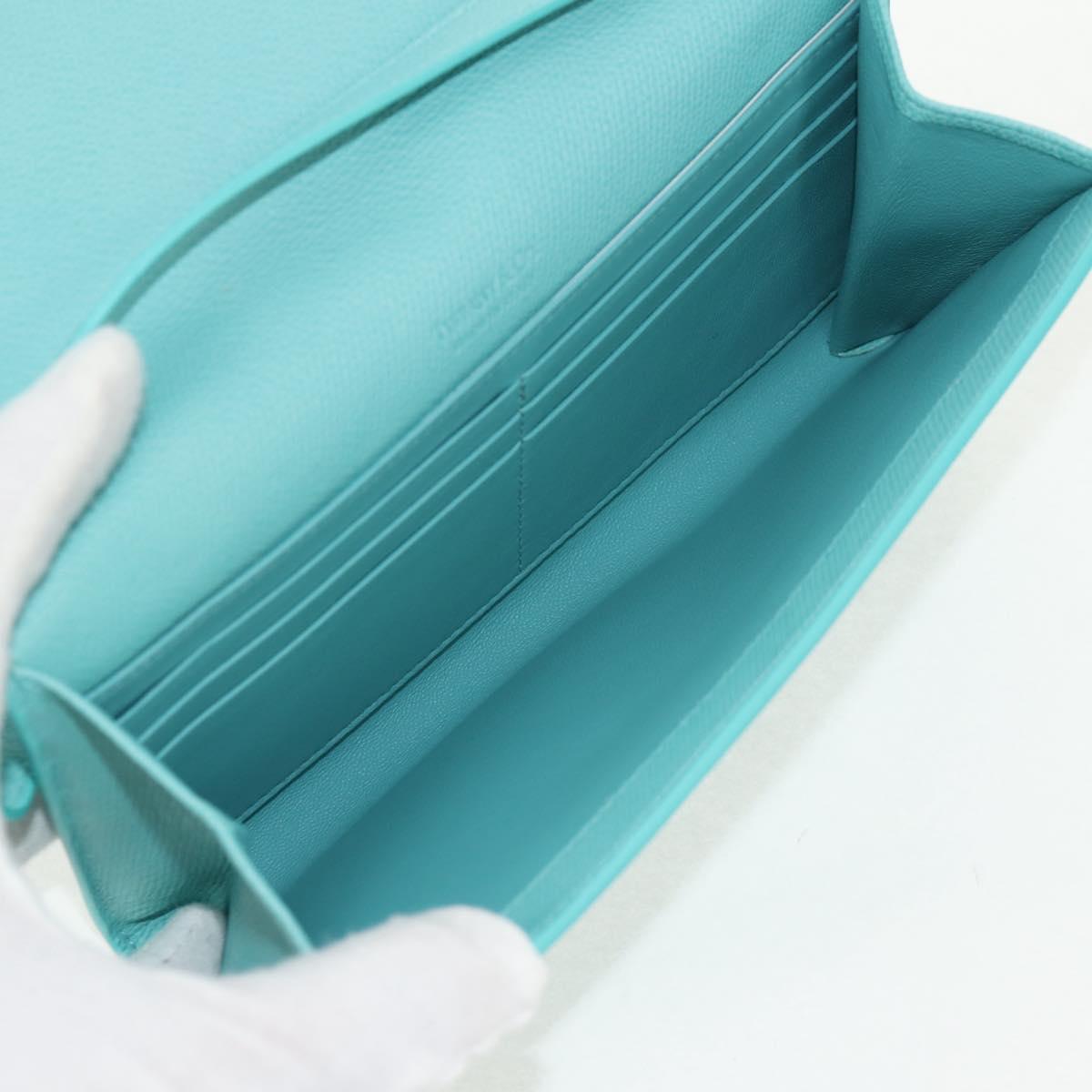 TIFFANY&Co. Shoulder Wallet Leather Turquoise Blue Auth 155100M