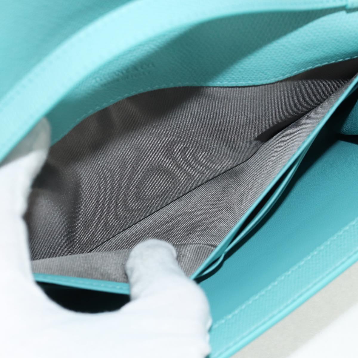 TIFFANY&Co. Shoulder Wallet Leather Turquoise Blue Auth 155100M