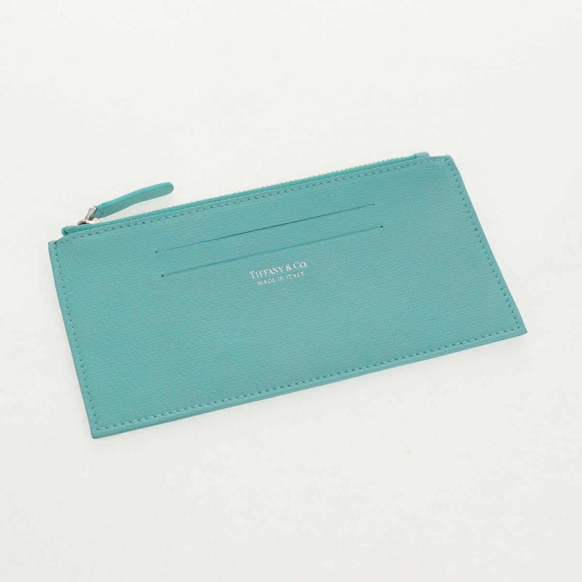 TIFFANY&Co. Shoulder Wallet Leather Turquoise Blue Auth 155100M