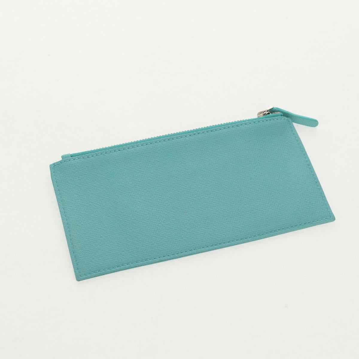 TIFFANY&Co. Shoulder Wallet Leather Turquoise Blue Auth 155100M