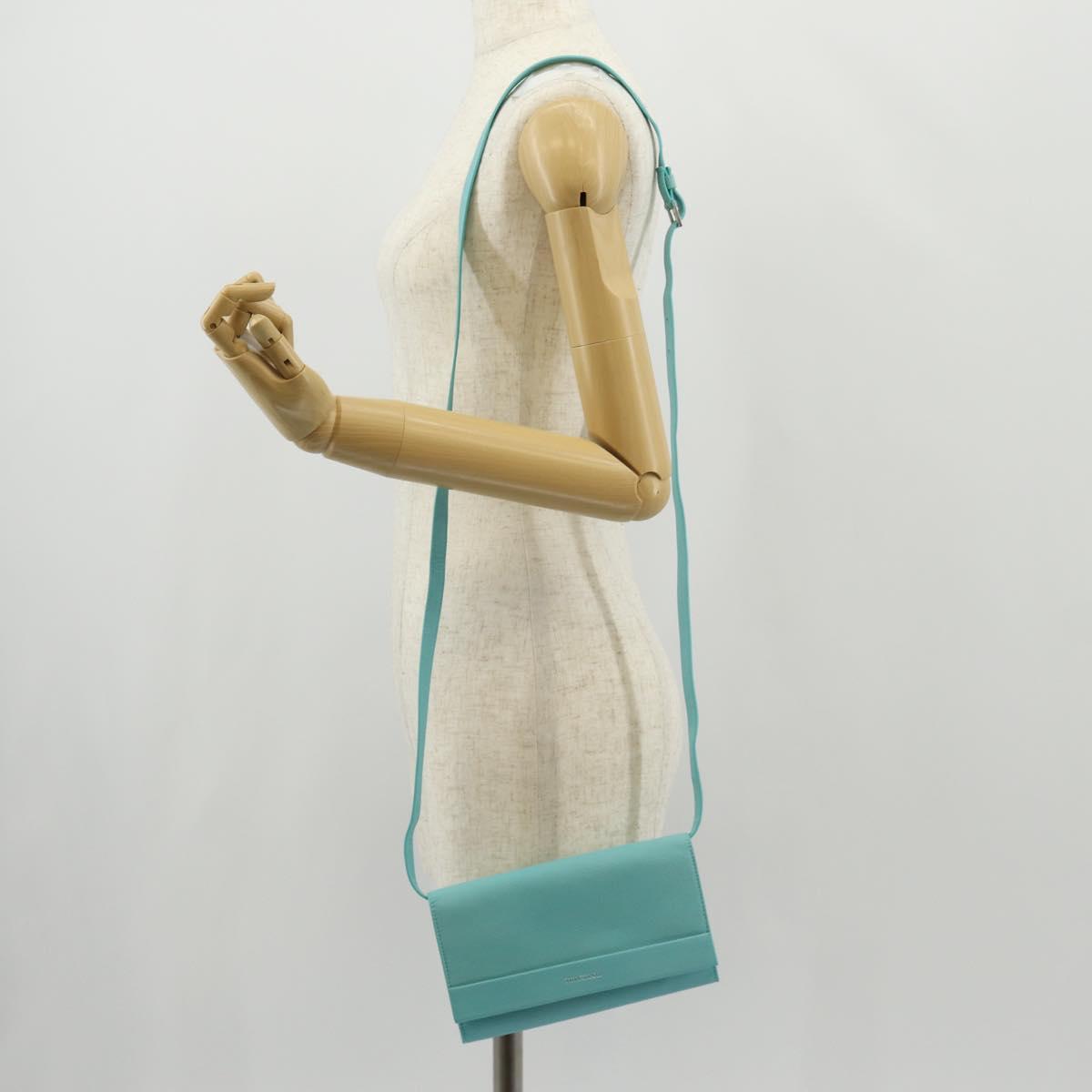 TIFFANY&Co. Shoulder Wallet Leather Turquoise Blue Auth 155100M