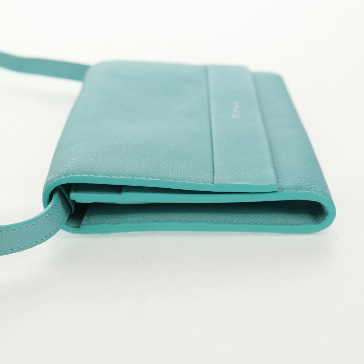 TIFFANY&Co. Shoulder Wallet Leather Turquoise Blue Auth 155100M