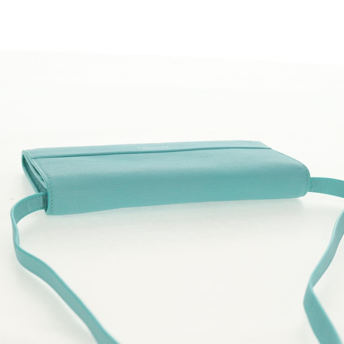 TIFFANY&Co. Shoulder Wallet Leather Turquoise Blue Auth 155100M