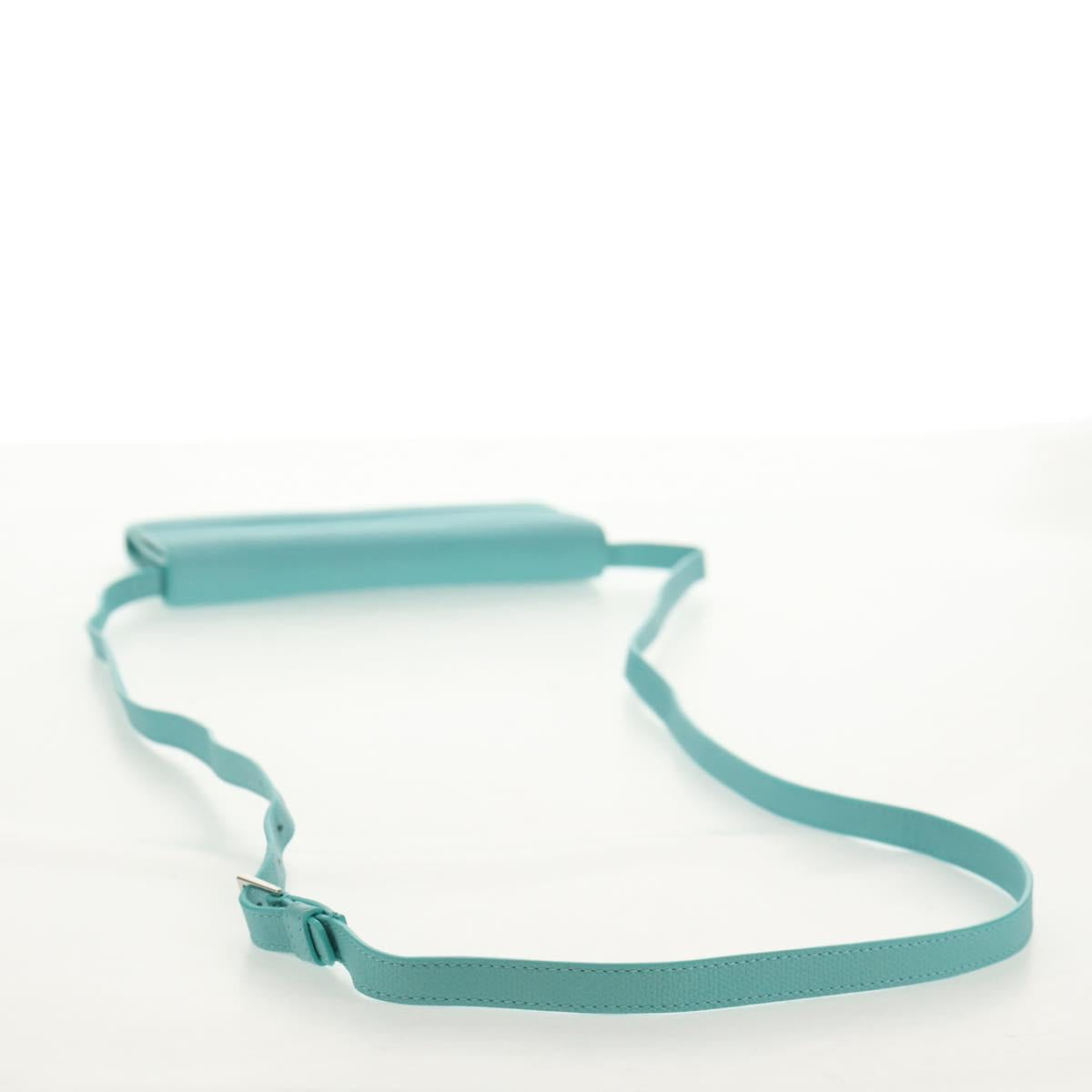 TIFFANY&Co. Shoulder Wallet Leather Turquoise Blue Auth 155100M