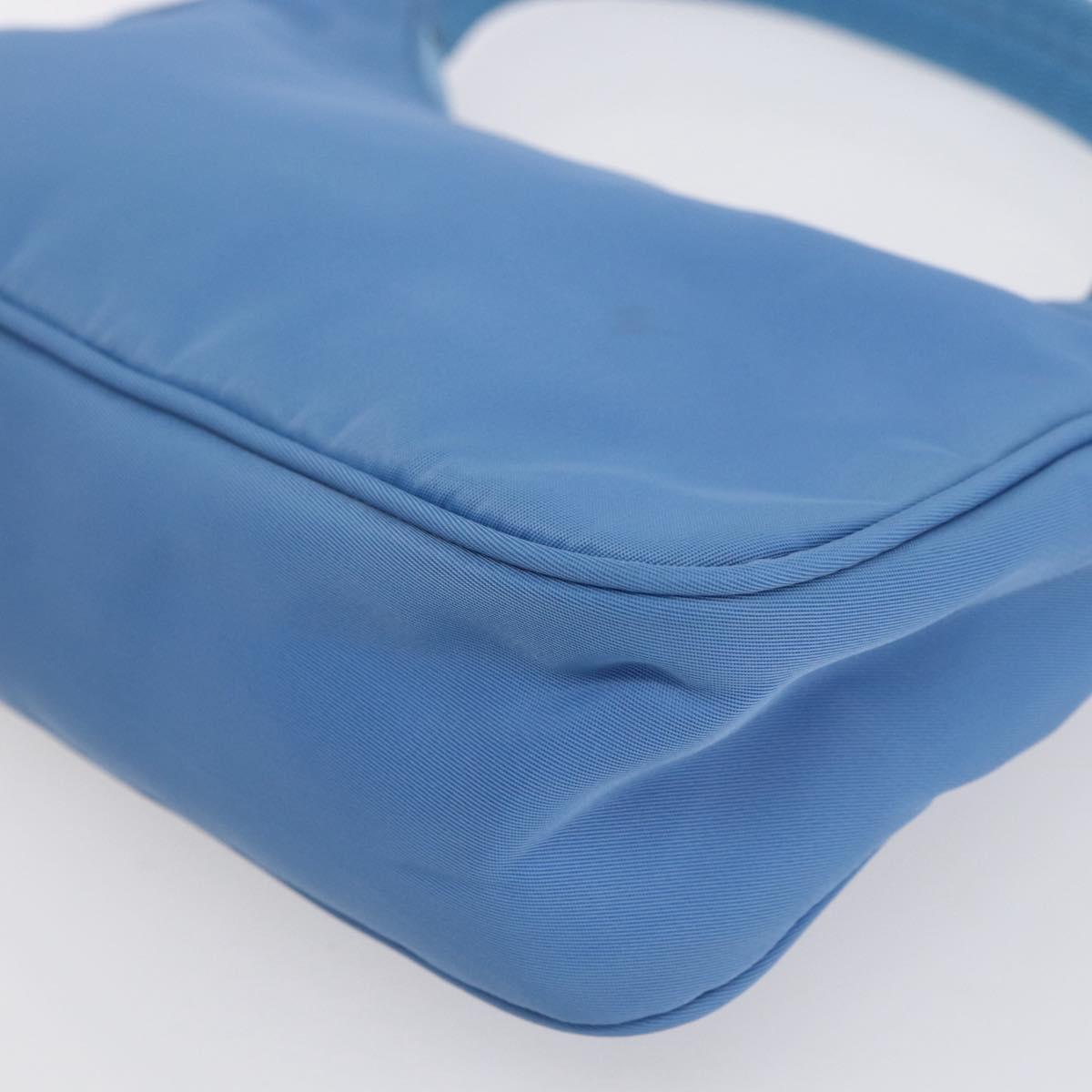 PRADA Hand Pouch Nylon Light Blue Silver Auth 155104V