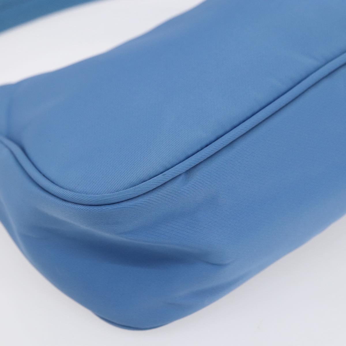 PRADA Hand Pouch Nylon Light Blue Silver Auth 155104V