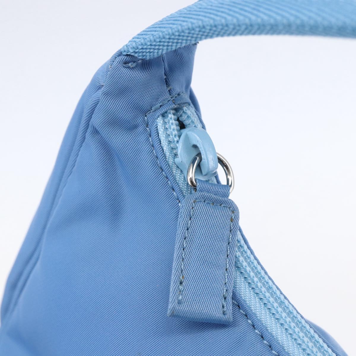 PRADA Hand Pouch Nylon Light Blue Silver Auth 155104V