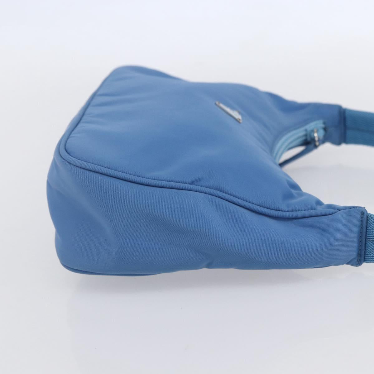 PRADA Hand Pouch Nylon Light Blue Silver Auth 155104V
