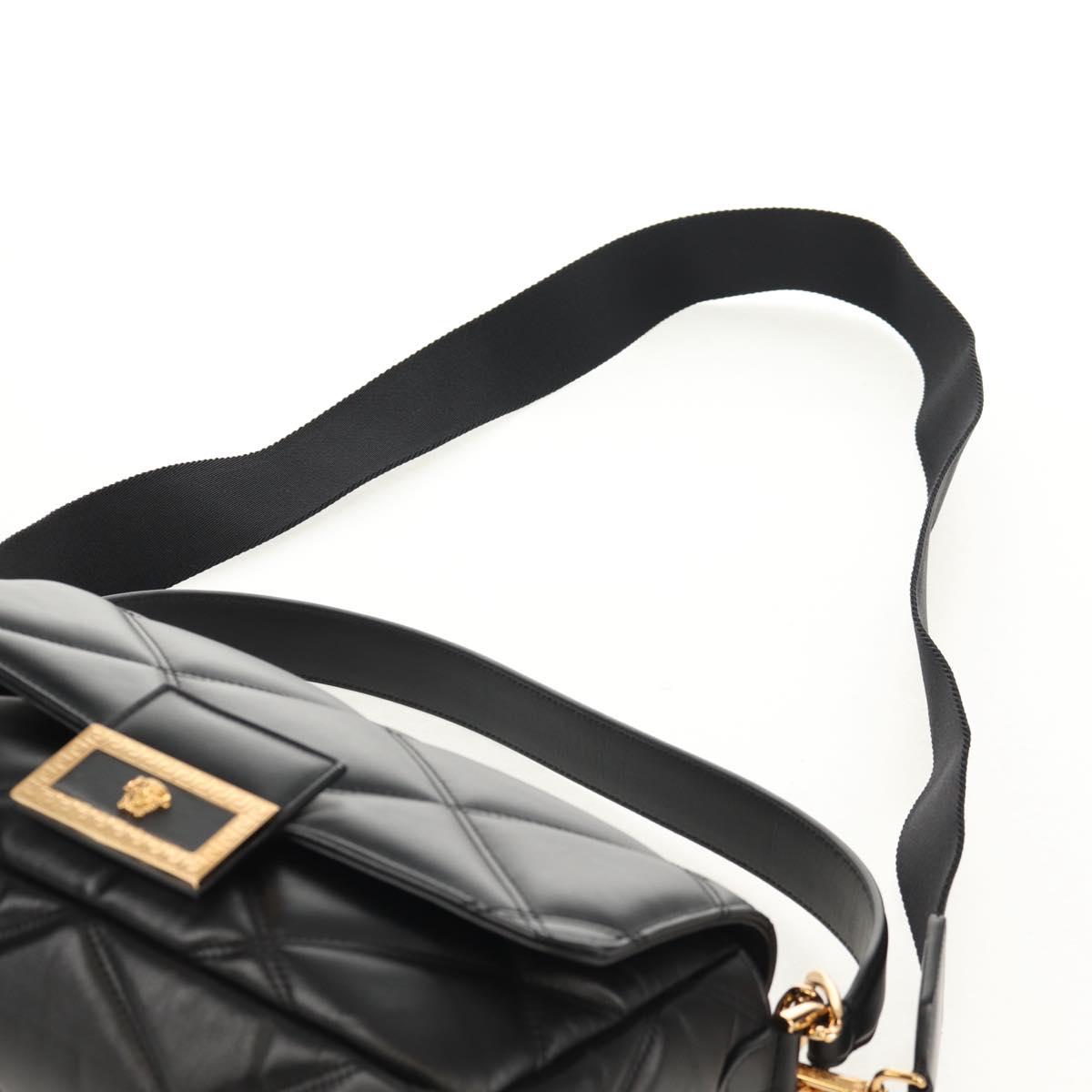 VERSACE Medusa Shoulder Bag Leather Black Gold Auth 155105A